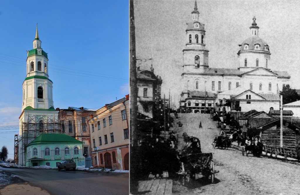 Казанская улица 100 лет спустя. Часть собора снесли.